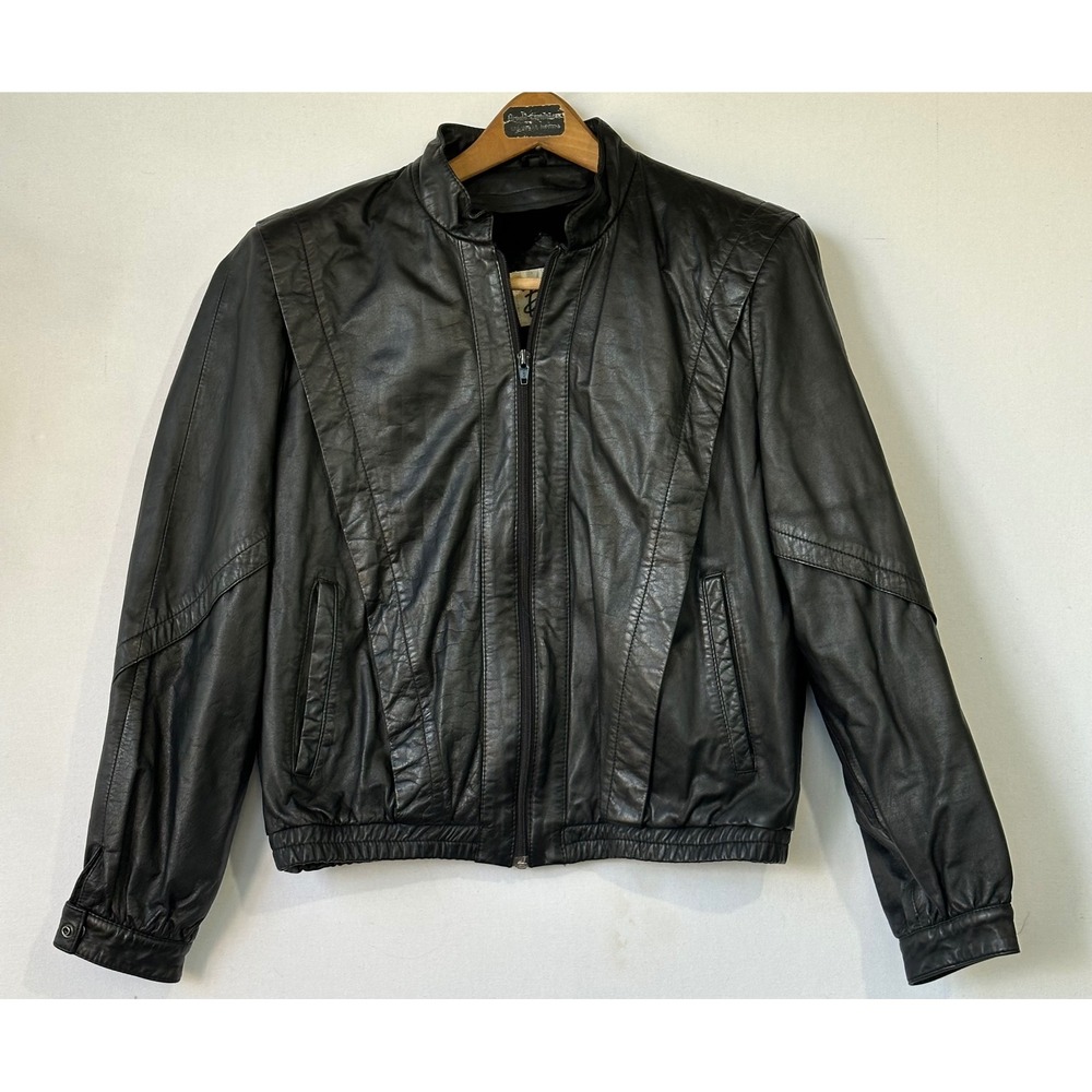 Berman's Leather Bomber Jacket Vintage V-Paneled Womens 14 Black